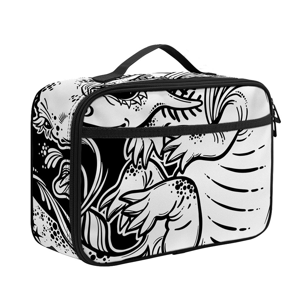 Black And White Axolotl Print Portable Lunch Bag