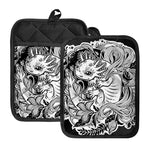 Black And White Axolotl Print Pot Holders With Pocket
