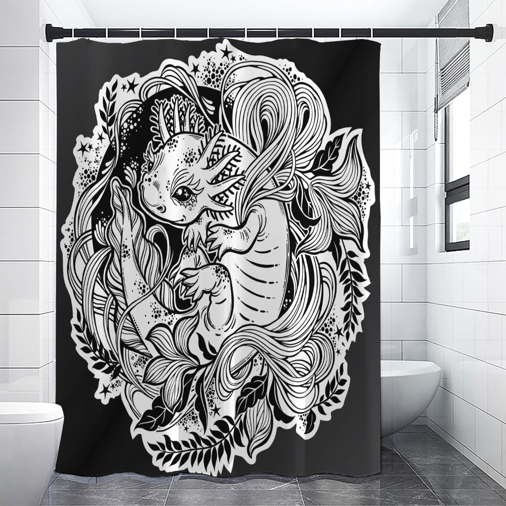 Black And White Axolotl Print Premium Shower Curtain