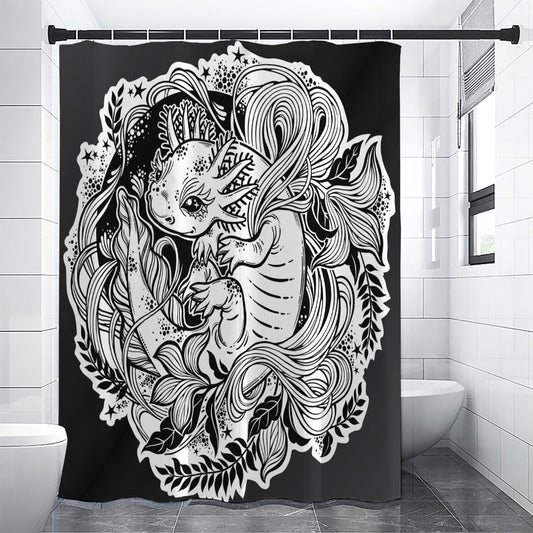 Black And White Axolotl Print Premium Shower Curtain