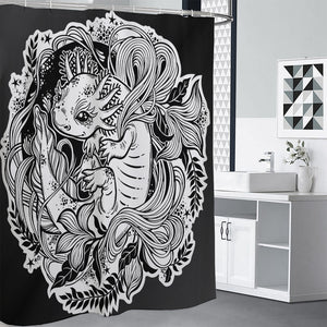 Black And White Axolotl Print Premium Shower Curtain