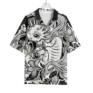 Black And White Axolotl Print Rayon Hawaiian Shirt