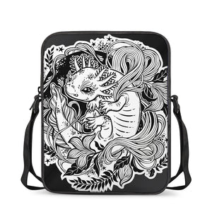 Black And White Axolotl Print Rectangular Crossbody Bag