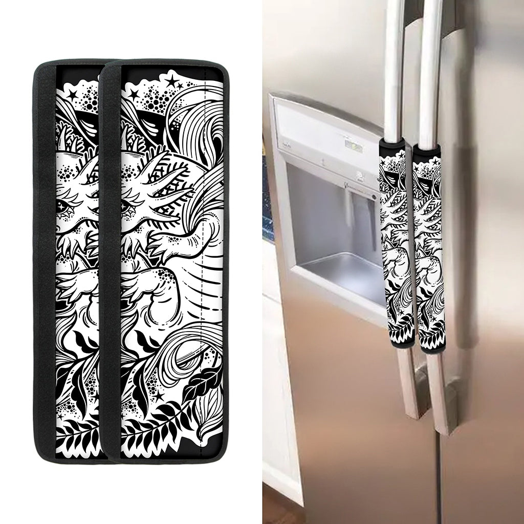 Black And White Axolotl Print Refrigerator Handle Covers