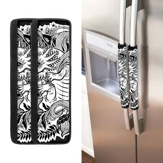 Black And White Axolotl Print Refrigerator Handle Covers