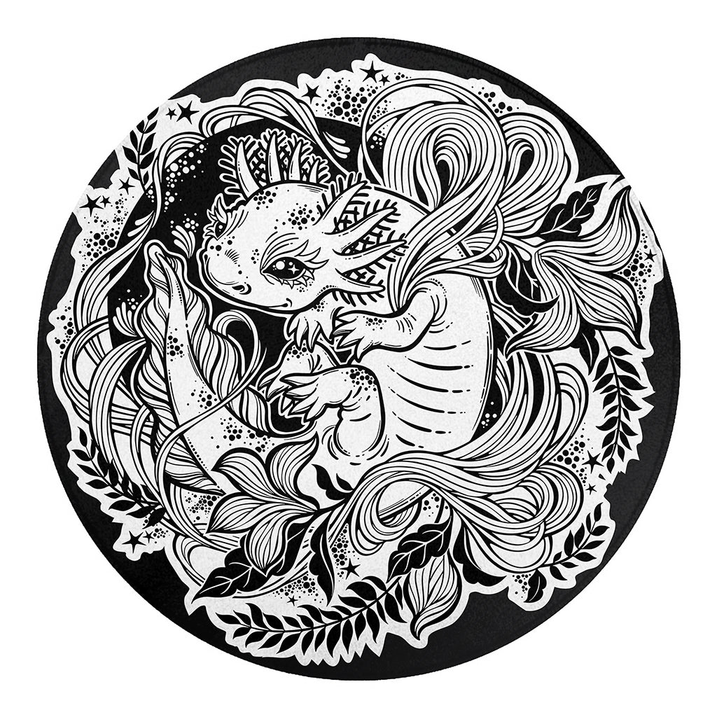 Black And White Axolotl Print Round Blanket