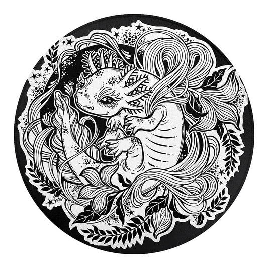 Black And White Axolotl Print Round Blanket