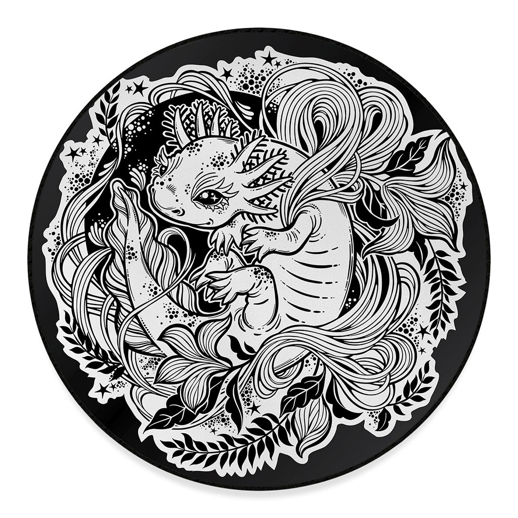 Black And White Axolotl Print Round Floor Mat