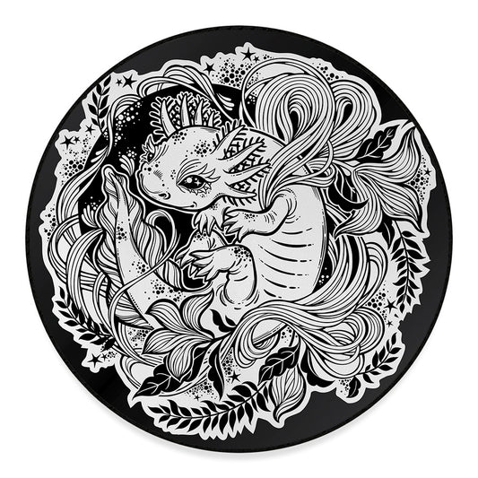 Black And White Axolotl Print Round Floor Mat