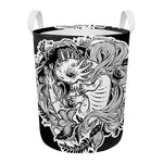Black And White Axolotl Print Round Laundry Basket