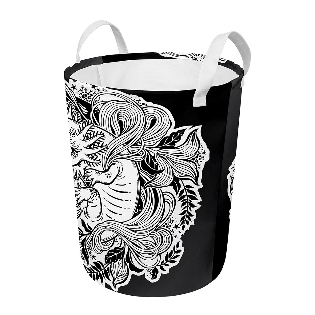 Black And White Axolotl Print Round Laundry Basket