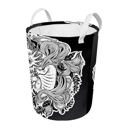 Black And White Axolotl Print Round Laundry Basket