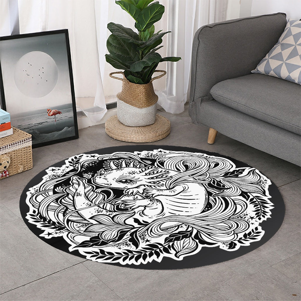 Black And White Axolotl Print Round Rug