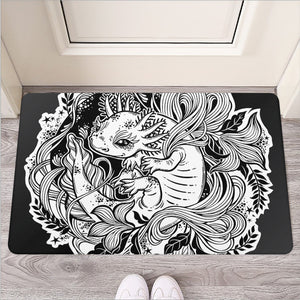 Black And White Axolotl Print Rubber Doormat