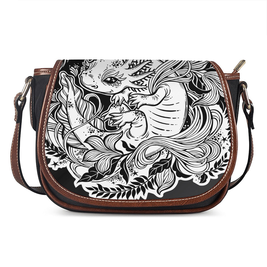 Black And White Axolotl Print Saddle Bag