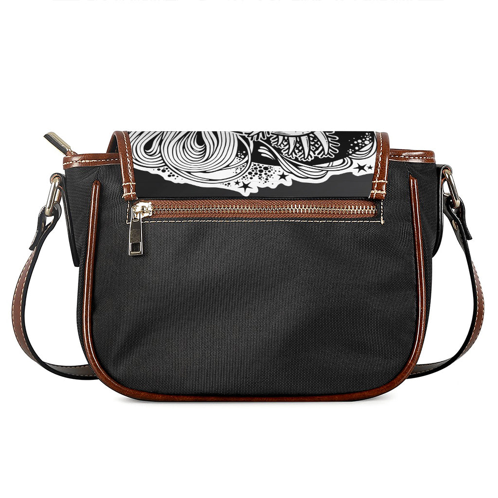 Black And White Axolotl Print Saddle Bag