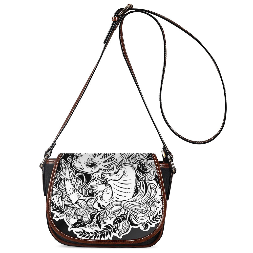 Black And White Axolotl Print Saddle Bag