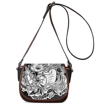 Black And White Axolotl Print Saddle Bag