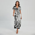 Black And White Axolotl Print Short Sleeve Maxi Dress