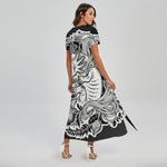 Black And White Axolotl Print Short Sleeve Maxi Dress