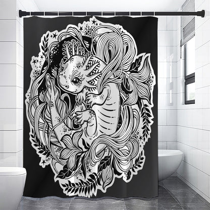 Black And White Axolotl Print Shower Curtain