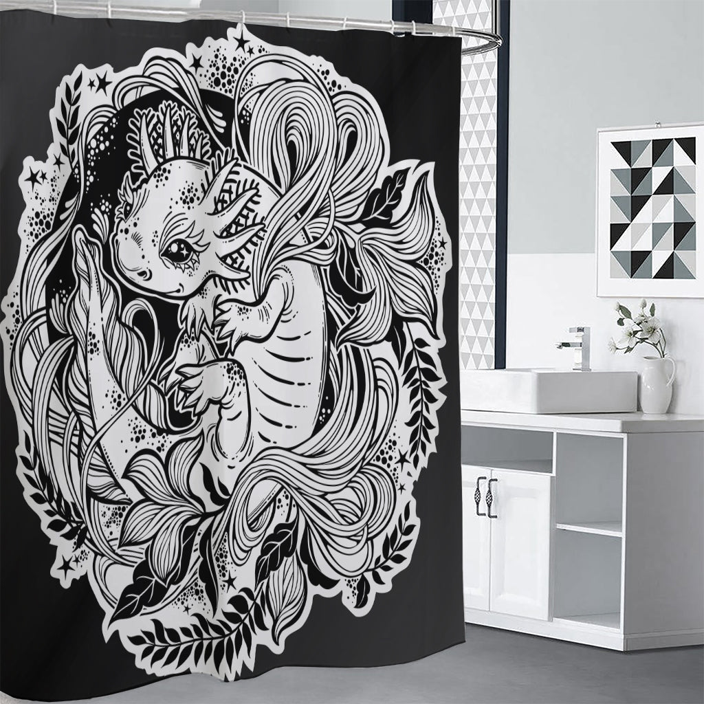 Black And White Axolotl Print Shower Curtain