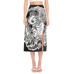 Black And White Axolotl Print Side Slit Midi Skirt