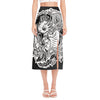 Black And White Axolotl Print Side Slit Midi Skirt