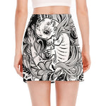 Black And White Axolotl Print Side Slit Mini Skirt