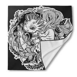 Black And White Axolotl Print Silk Bandana