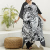 Black And White Axolotl Print Silk V-Neck Kaftan Dress