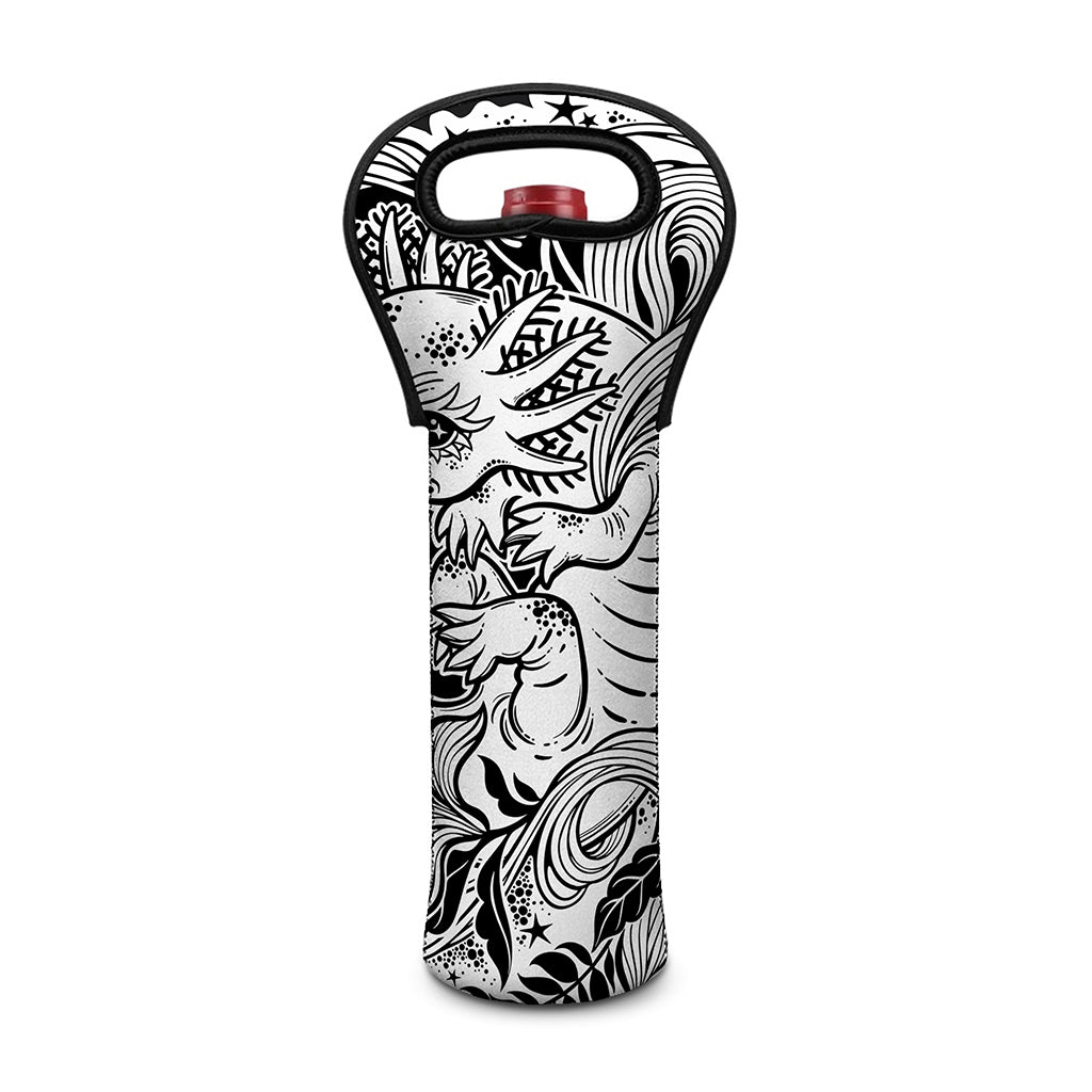 Black And White Axolotl Print Single Neoprene Wine Tote
