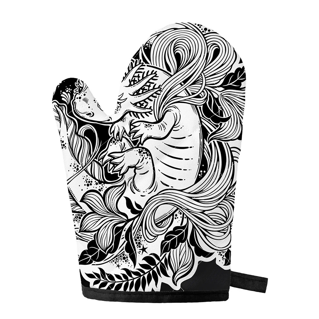 Black And White Axolotl Print Single Oven Mitt