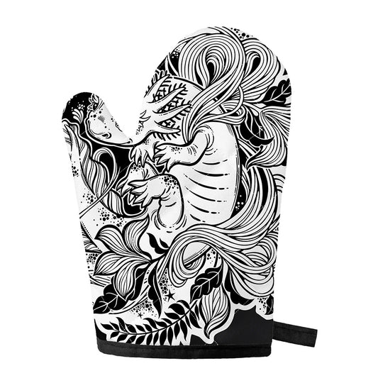 Black And White Axolotl Print Single Oven Mitt