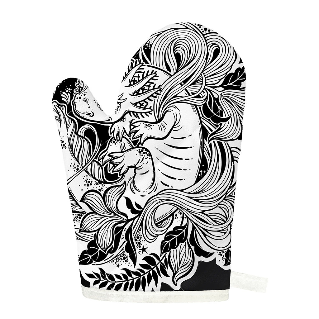 Black And White Axolotl Print Single Oven Mitt