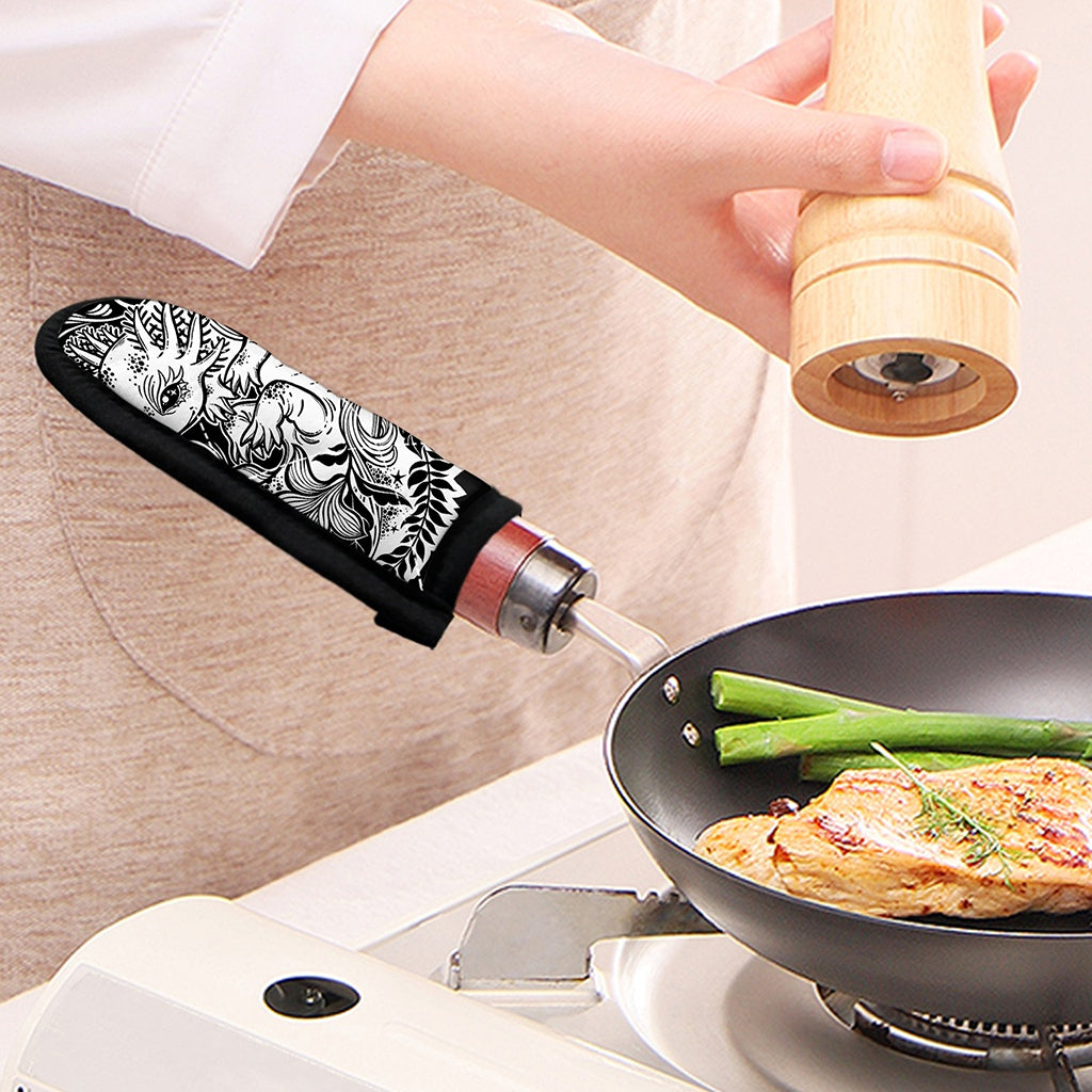 Black And White Axolotl Print Skillet Handle Cover