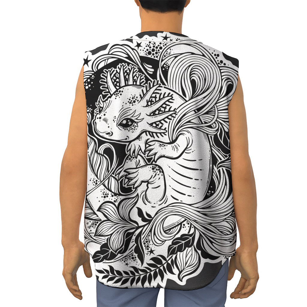 Black And White Axolotl Print Sleeveless Baseball Jersey