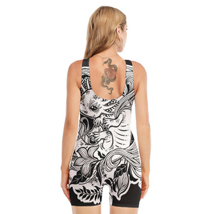 Black And White Axolotl Print Sleeveless One Piece Swimsuit