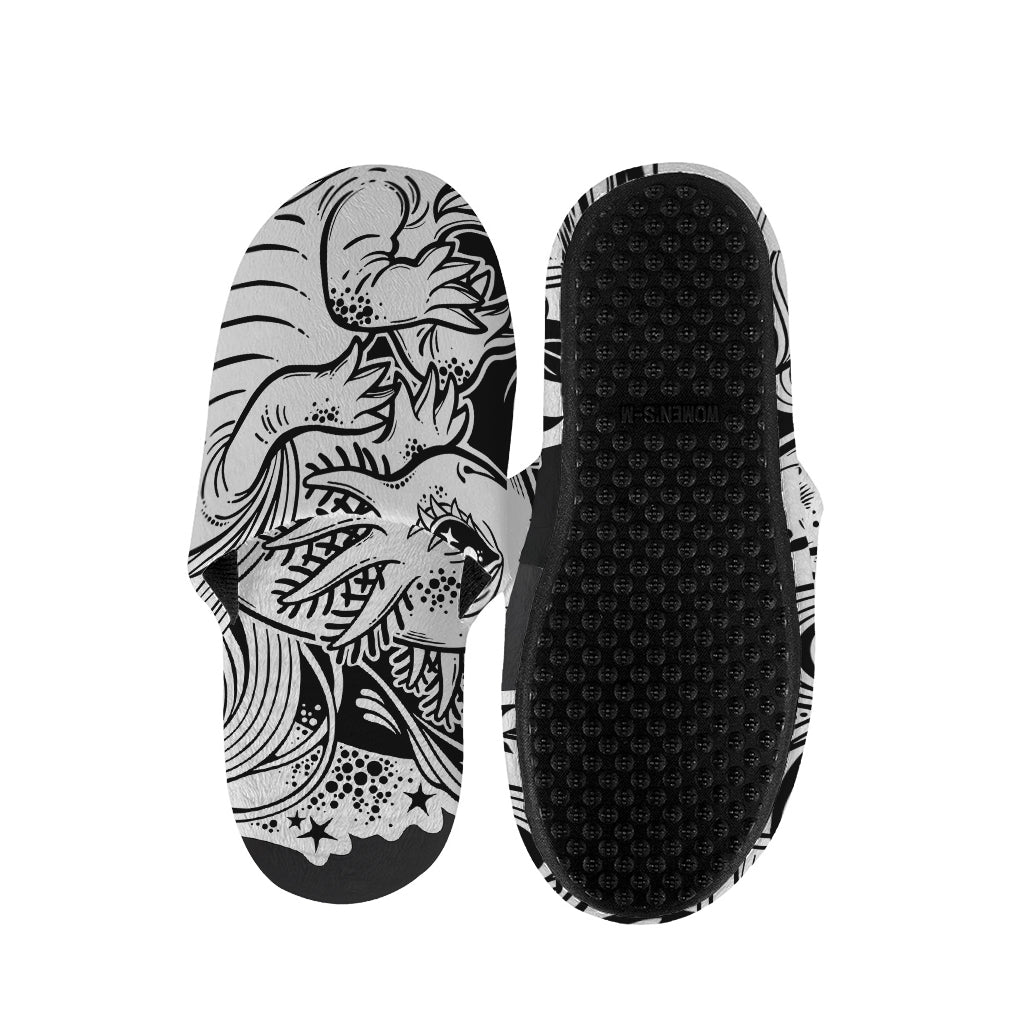 Black And White Axolotl Print Slippers