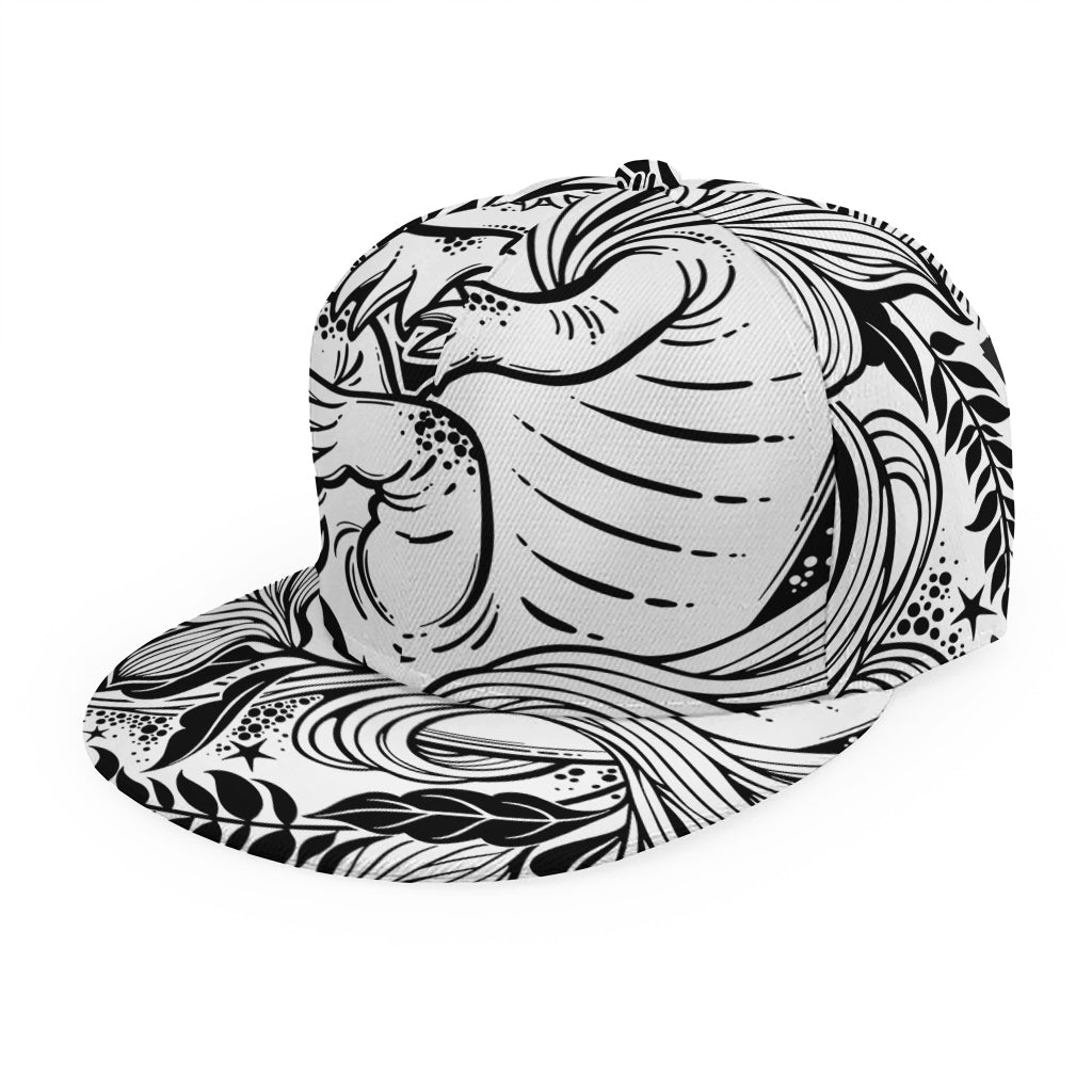 Black And White Axolotl Print Snapback Cap