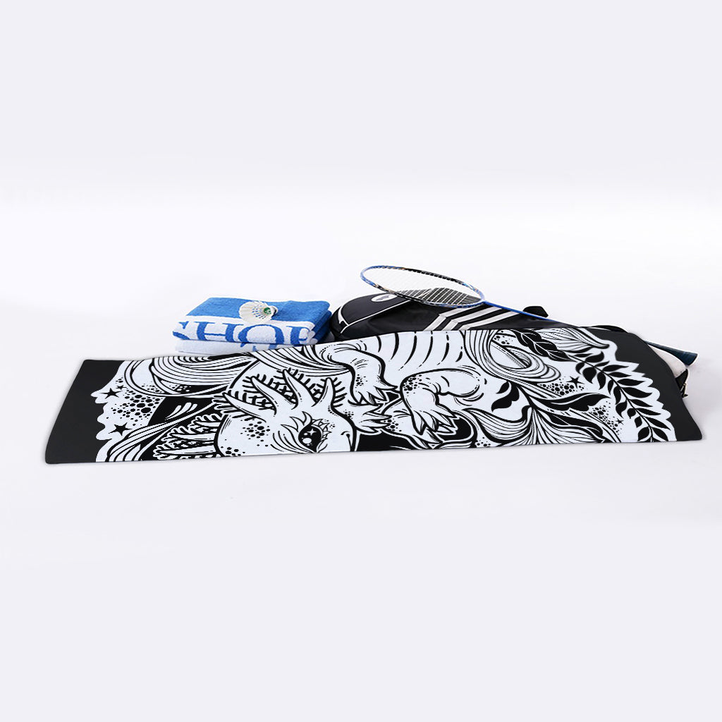 Black And White Axolotl Print Sports Towel