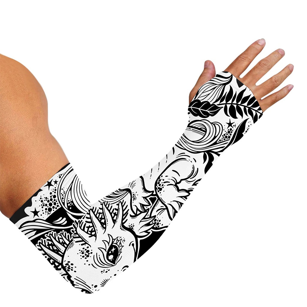 Black And White Axolotl Print Sun Protection Arm Sleeves