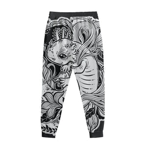 Black And White Axolotl Print Sweatpants