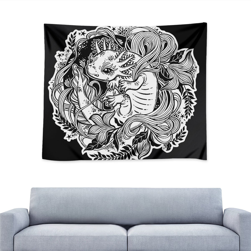 Black And White Axolotl Print Tapestry