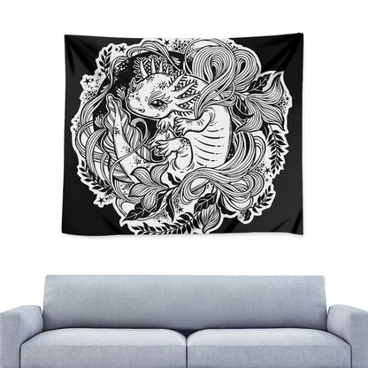 Black And White Axolotl Print Tapestry