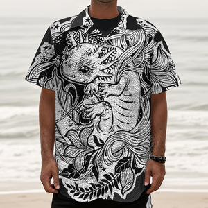 Black And White Axolotl Print Textured Short Sleeve Shirt