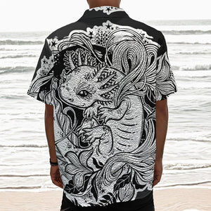 Black And White Axolotl Print Textured Short Sleeve Shirt