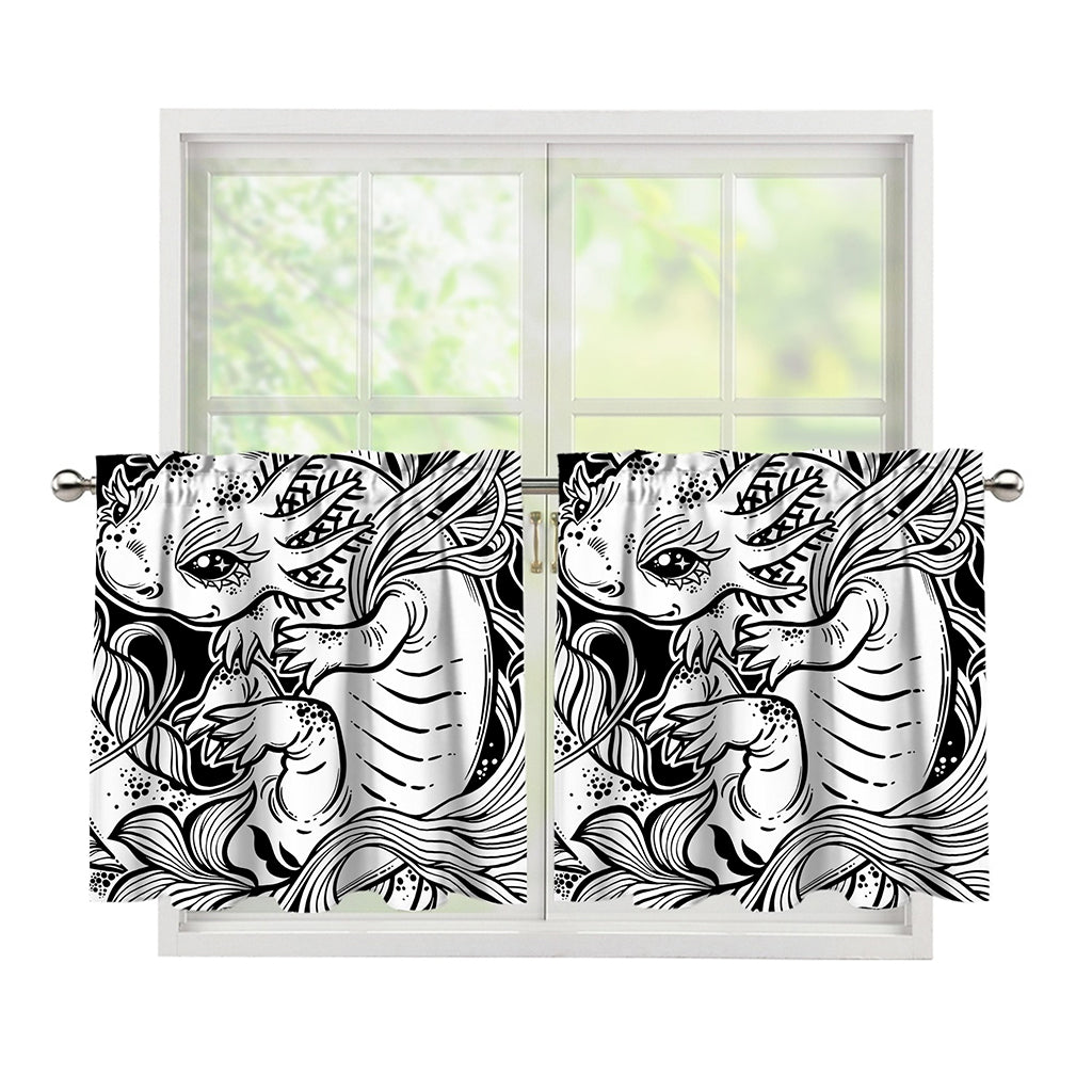 Black And White Axolotl Print Tier Curtains