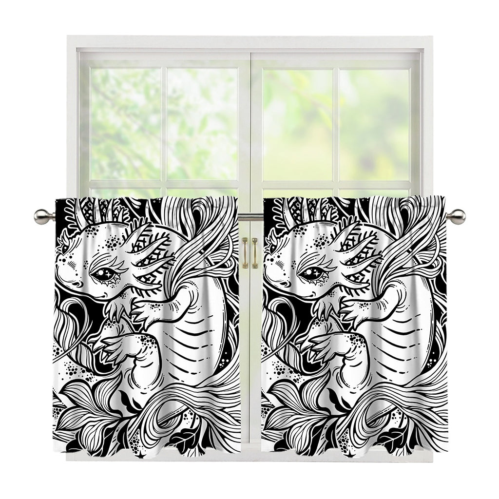 Black And White Axolotl Print Tier Curtains