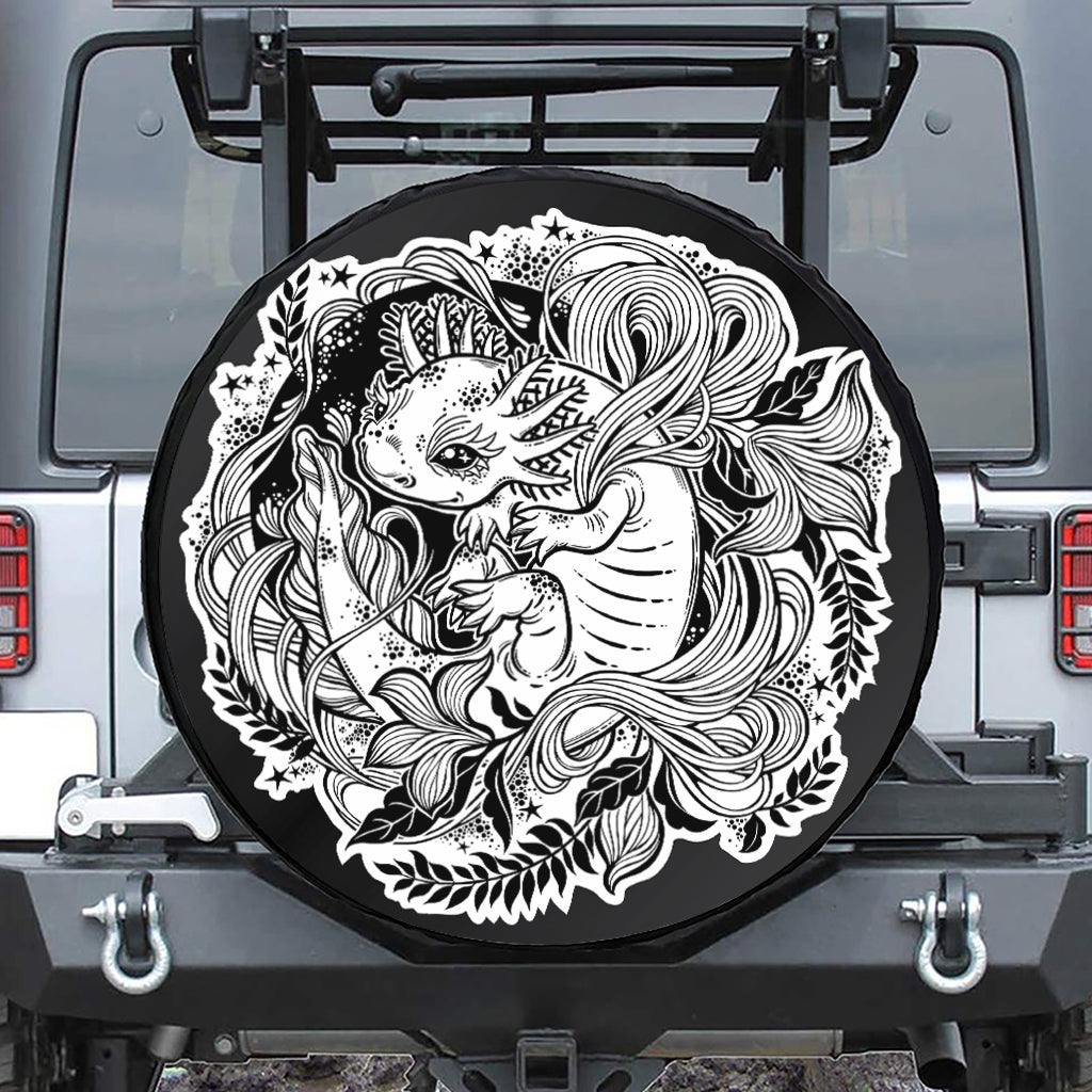 Black And White Axolotl Print Tire Cover